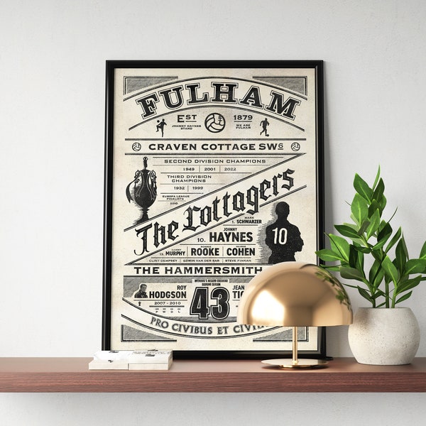 Fulham History Print | Vintage Fulham Poster | Fulham Poster | Fulham Gift | The Cottagers, Football, Soccer, Birthday Gift
