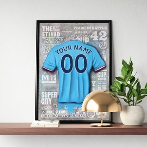 Personalised Manchester City Shirt Print | Manchester City Poster | City Gift | Print Wall Art, Football, Soccer, Birthday Gift