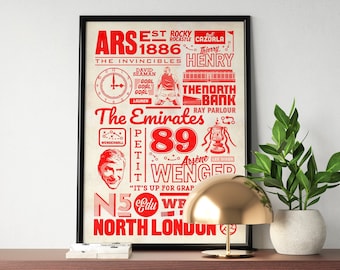 Arsenal Retro Poster | Arsenal Print | The Gunners | Arsenal Gift | Wall Art, Print Wall Art, Football, Soccer, Birthday Gift