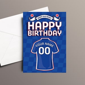 Personalised Glasgow Rangers Jersey Theme Birthday Card