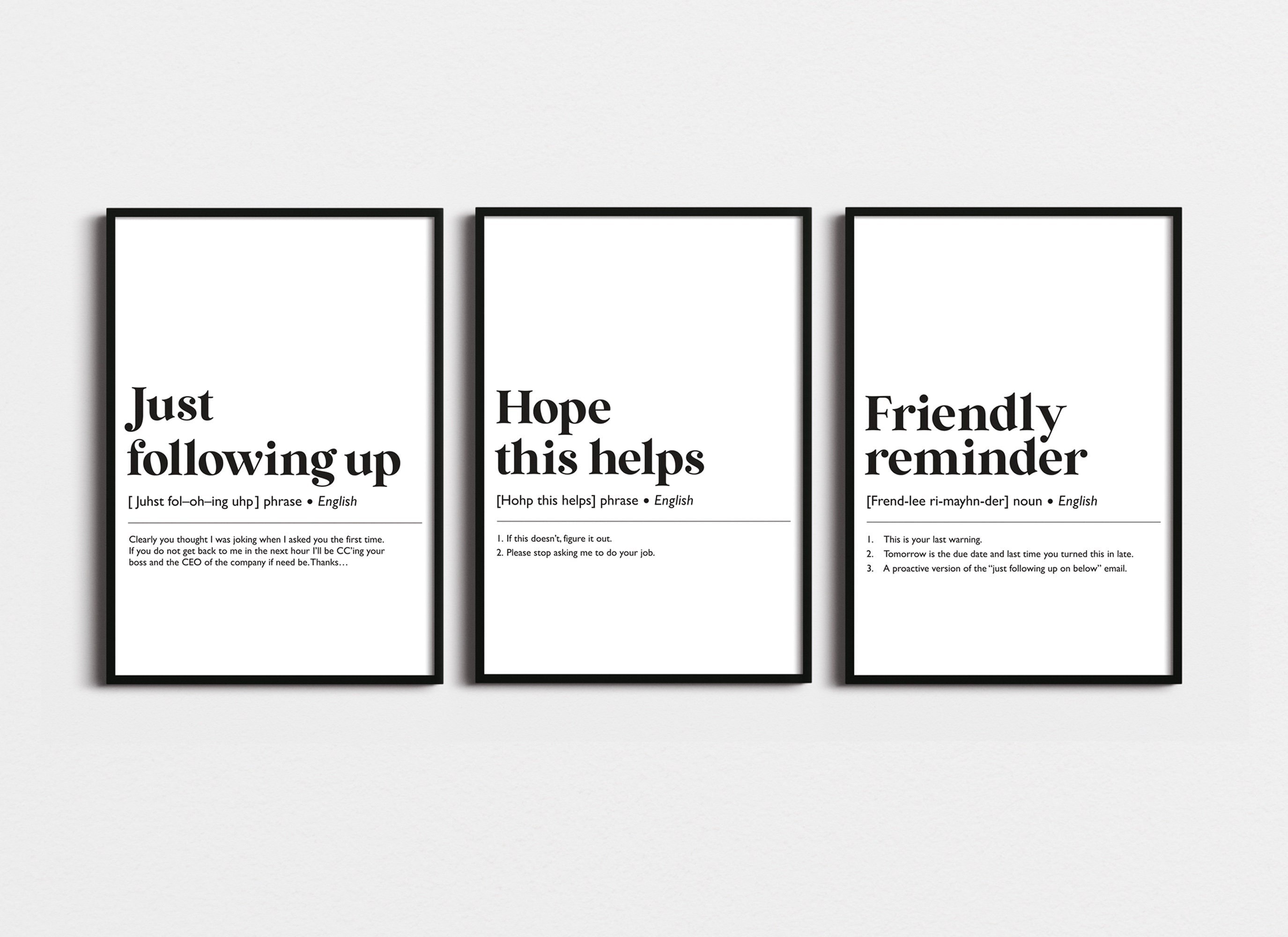 Funny Office Wall Art Set of 3 Home Office Wall Art Office Etsy