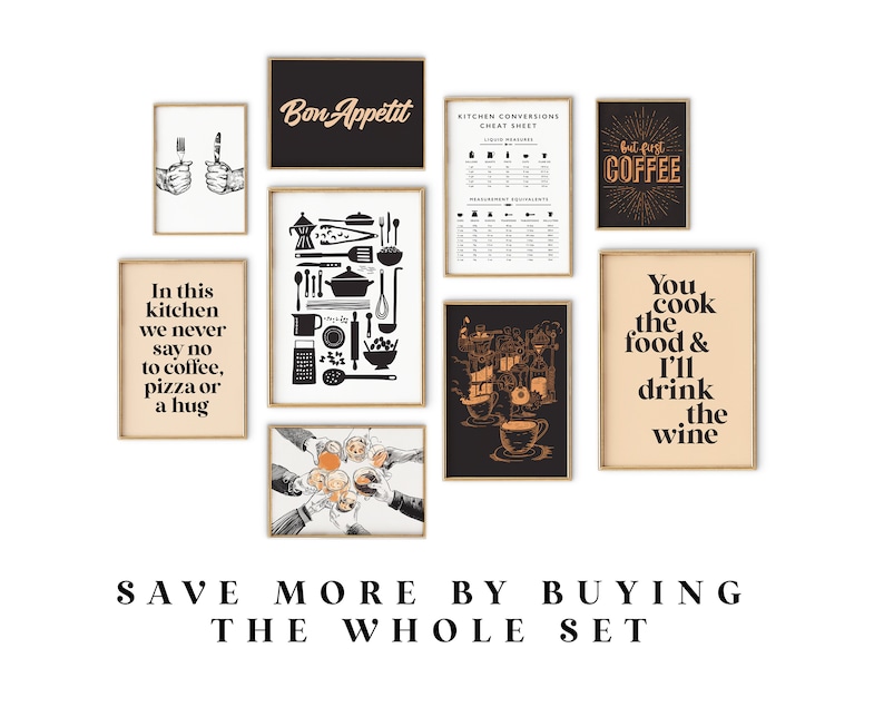 Kitchen Wall Art Set of 3 PRINTABLES Kitchen Print Set Modern Kitchen