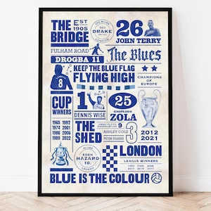 Chelsea Retro Poster, Chelsea Retro Print, Chelsea Birthday gift, Chelsea Wall Art, Football print, Soccer, Chelsea gift for dad