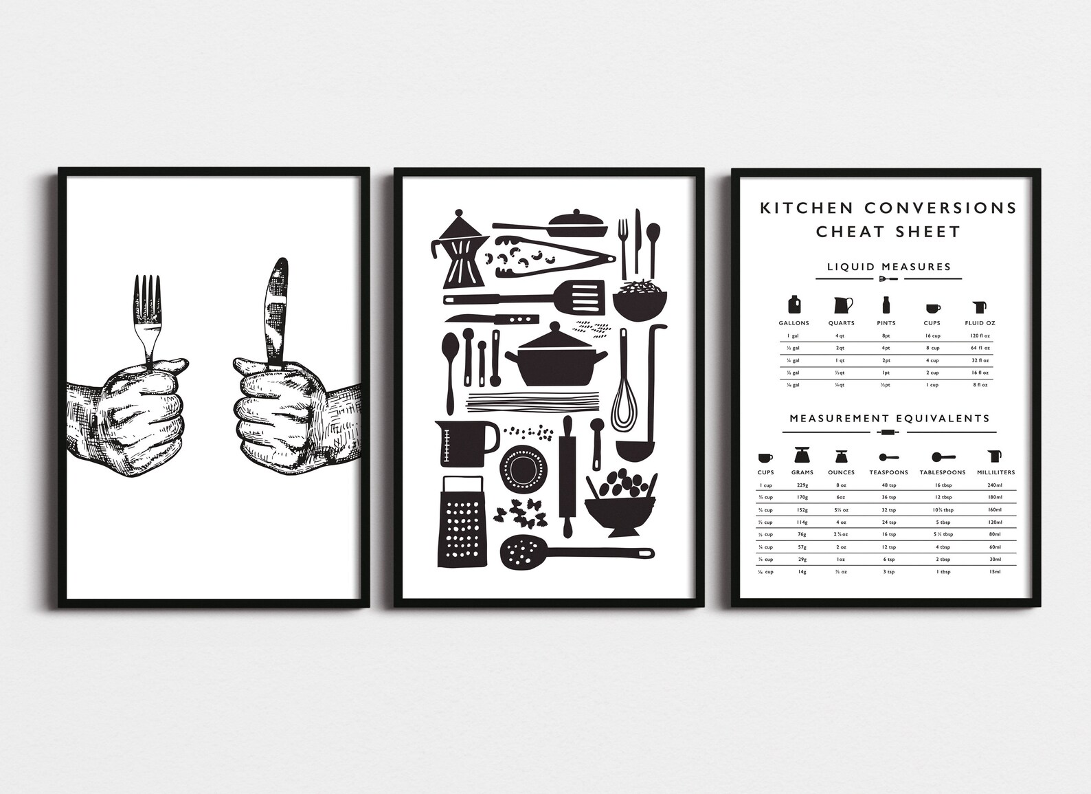 Kitchen Wall Art Set of 3 PRINTABLES Kitchen Print Set Modern Kitchen Decor Kitchen Wall Art