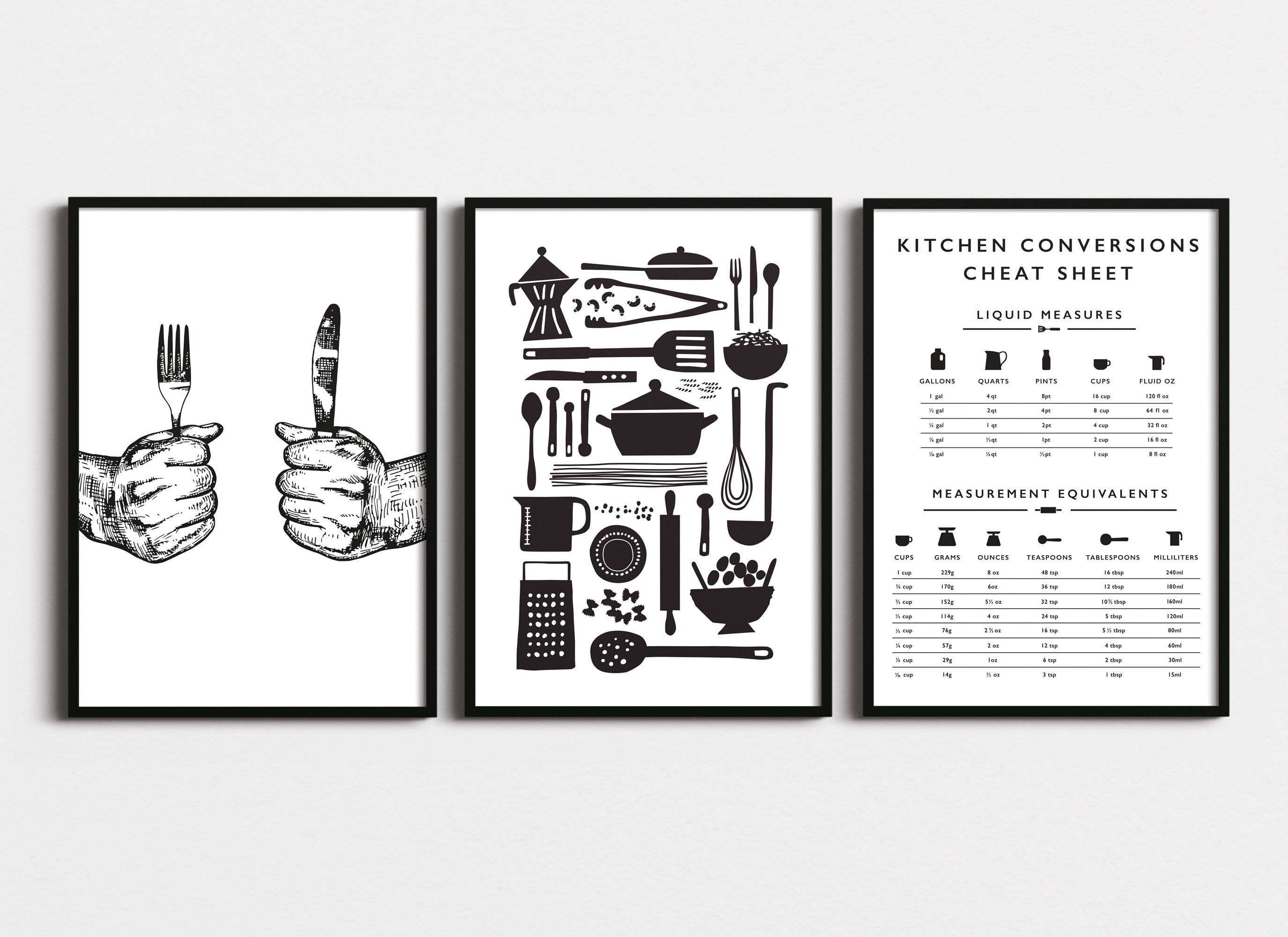 Kitchen Wall Art Set of 3 PRINTABLES Kitchen Print Set Modern Kitchen ...