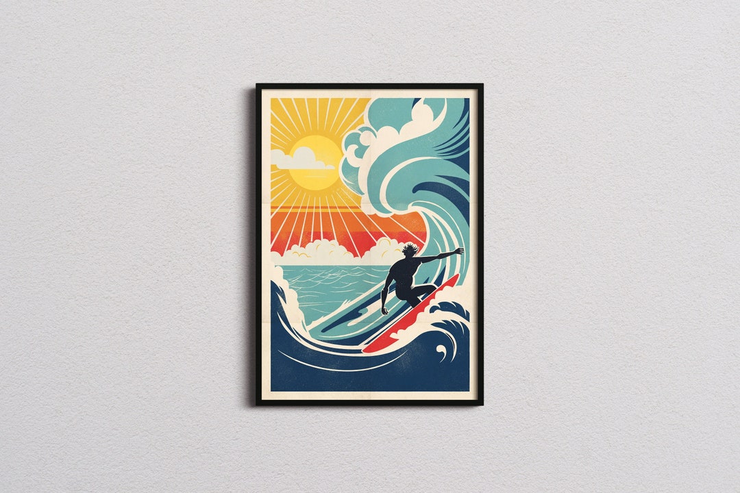 Surfing Art Print Surfing Poster Surfing Gift Seaside Gifts Surfing