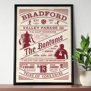 Bradford City History Poster, Bradford Retro Print, Bradford Birthday Gift, Bradford fan gift, Football, Soccer, Bradford gift for dad