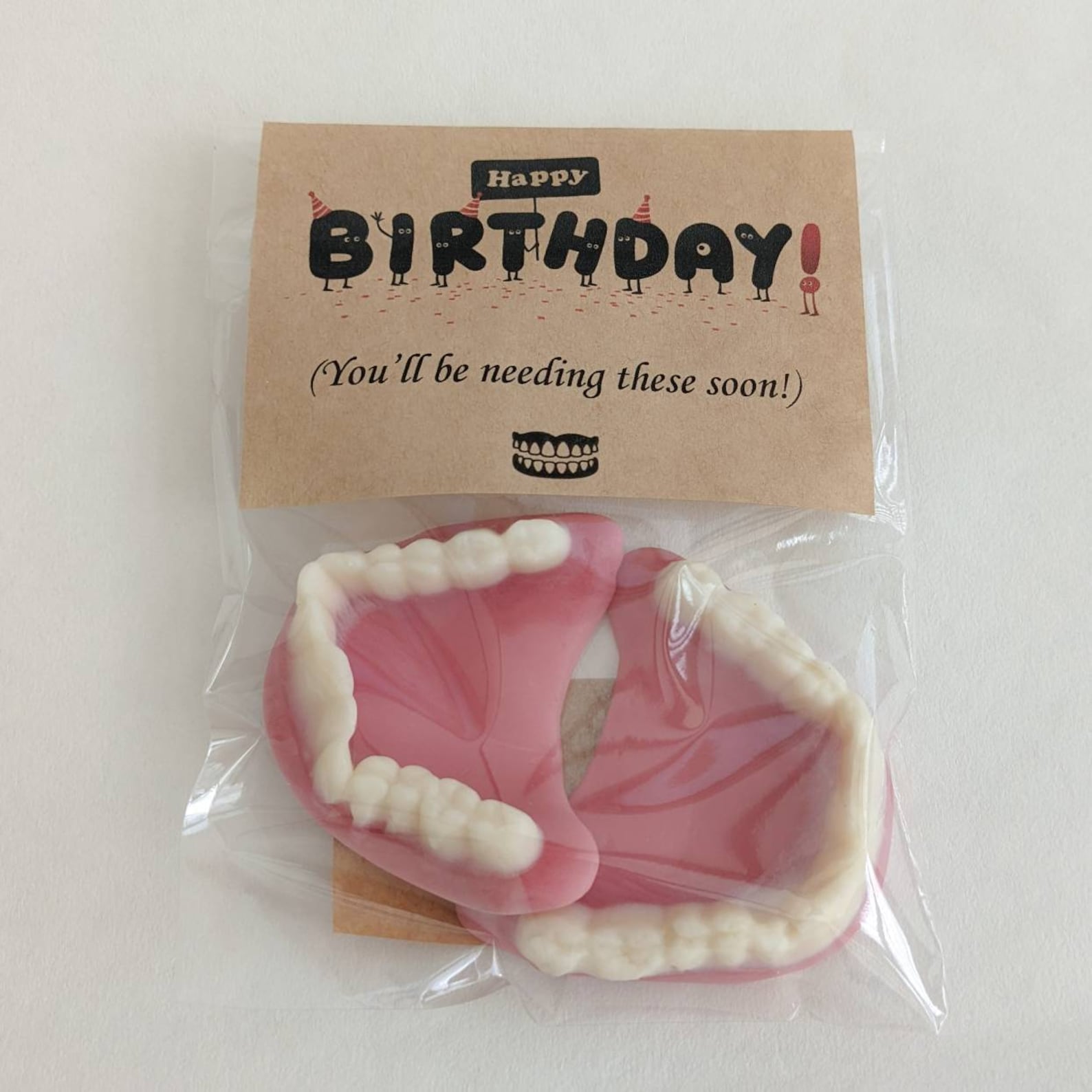 Happy Birthday Joke Gift Gummy Candy Dentures Teeth, Party Design