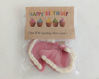 Gummy Dentures: Strawberry flavour Birthday Gag Gift. Old age joke