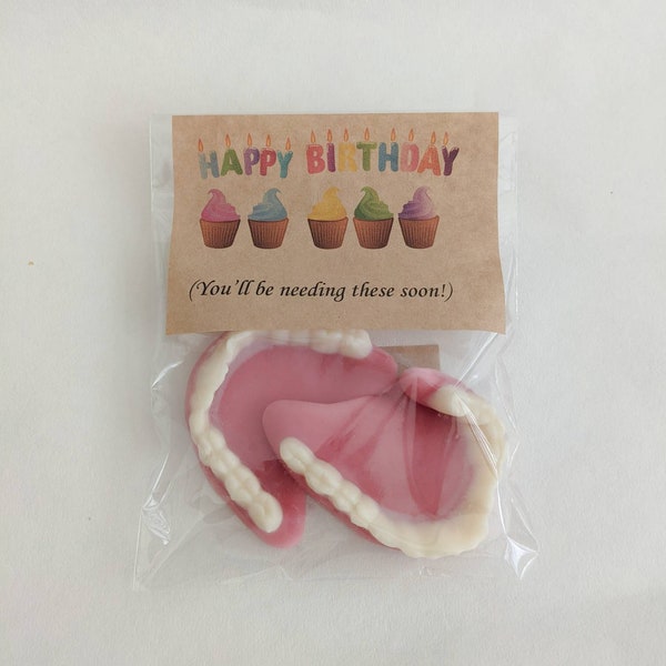 Happy Birthday Joke Gift Gummy Candy Dentures Teeth, Cupcake Design, Birthday Gag Gift