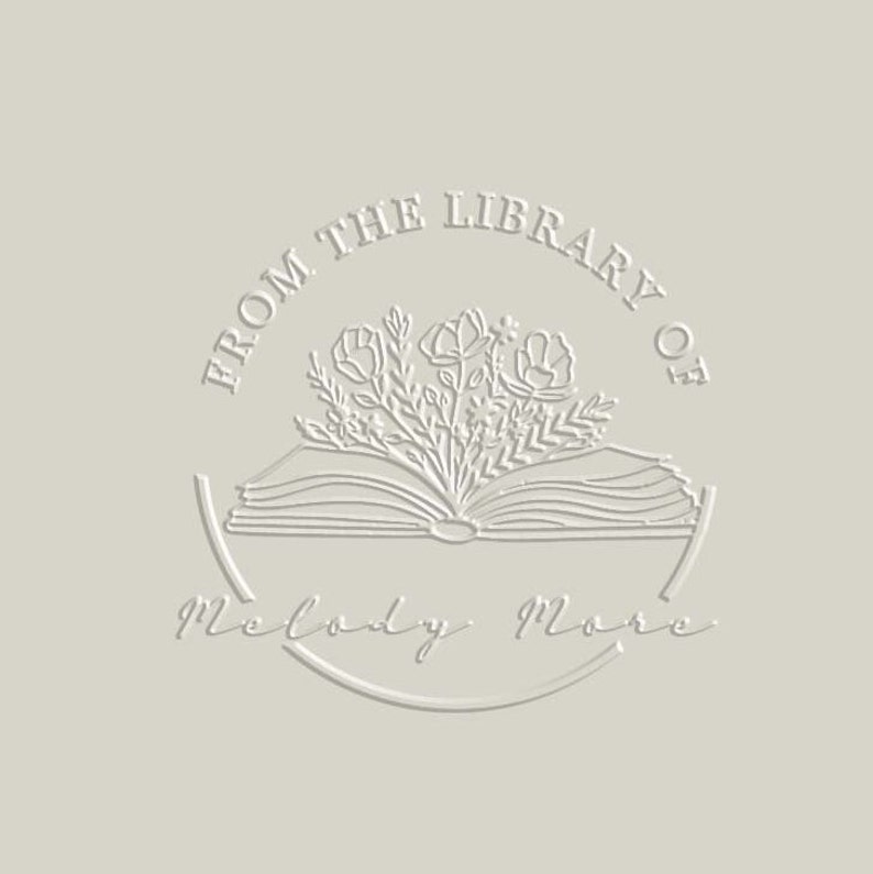 Book embossing custom with your name, flower gardener library embossing, personalized library stamps, gift for book lovers image 1