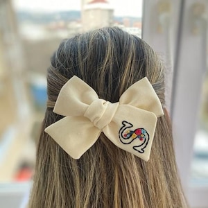 Initial Hand Embroidered Bow - Custom Initial Bow - Hair Bow - Floral Hair Bow - Kids Hair Clips - Children’s Hair Bow Clip - Baby Hair Bow