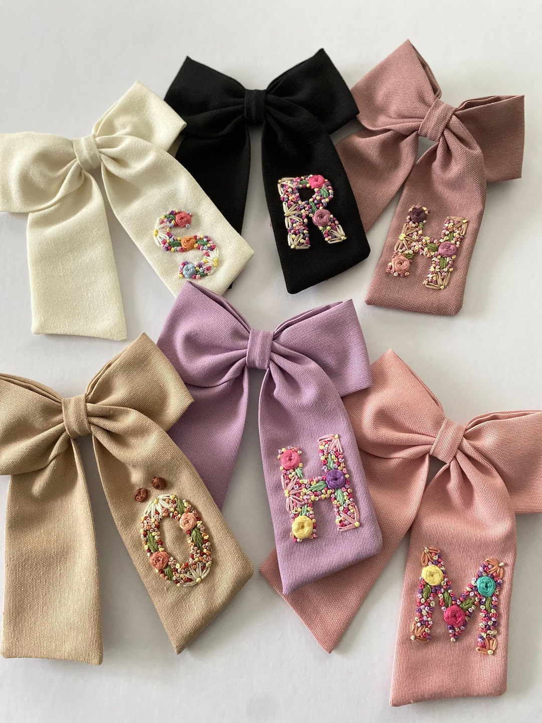 Initial Hand Embroidered Bow - Custom Initial Bow - Hair Bow