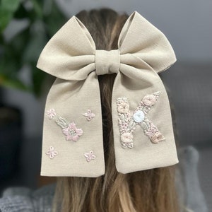 Hand Embroidered Bow - Custom Embroidered Bow - Hair Bow - Floral Hair Bow - Kids Hair Clips - Children’s Hair Bow Clip - Baby Hair Bow