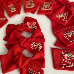 Initial Hand Embroidered Bow - Custom Initial Bow - Hair Bow - Floral Hair Bow - Kids Hair Clips - Children’s Hair Bow Clip - Baby Hair Bow