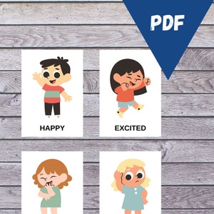 EMOTIES • 52 bewerkbare Montessorikaarten • Schaduwmatchende kaarten • FlashCards Bewerkbare Pdf afdrukbare kaarten voorschoolse