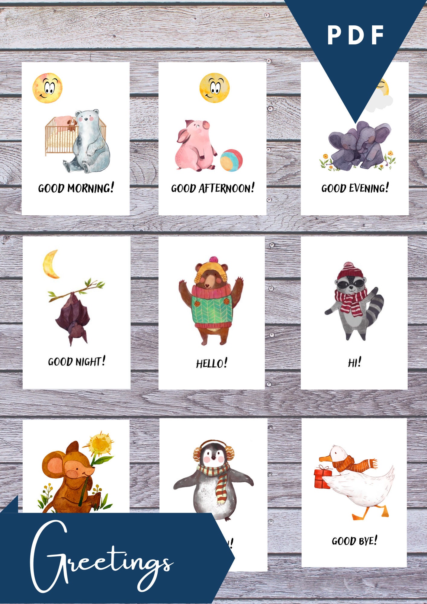 GREETINGS IN ENGLISH Flash Cards • 18 Montessori Cards • Flash Cards ...