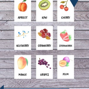 FRUITS (aquarelle) • 40 Cartes Montessori Modifiables • Cartes Flash Nomenclature FlashCards Pdf Cartes Imprimables Jouets Montessori préscolaire