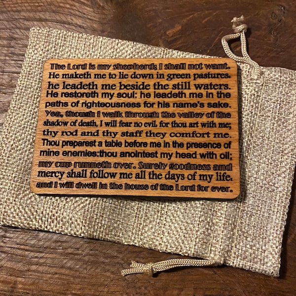 Psalm 23 In Your Pocket. Pocket Prayer. Christian Gift. Wooden Laser Engraved Small Plaque. Religious Gift. Inspirational Gift