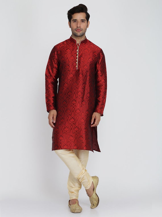 Mens Handmade Jacquard Silk Blend Indian Bollywood Ethnic Wear
