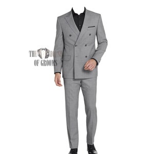 Herren Custom Zweireihig Spanisch Grau 2-teilige Anzug Peak Revers Sechs Knöpfe Anzug für Männer.