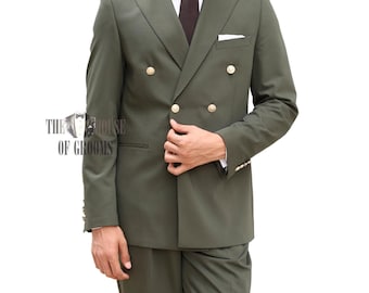 メンズ オリーブグリーン ダブルブレストスーツ – モダンなテーラード