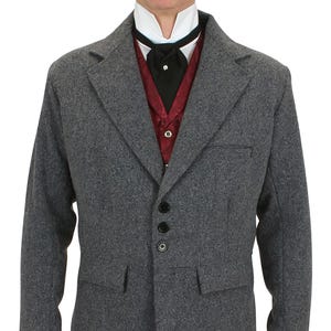 Men&#39;s Charcoal Grey Wool Frock Coat 90s Long Coat Gentlemen&#39;s Overcoat For Men.
