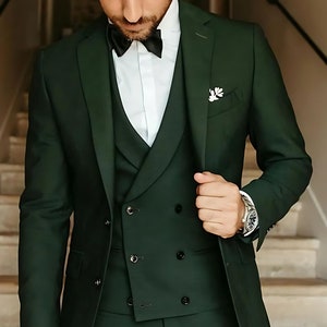 Men&#39;s Custom Fit Medium Jungle Green 3 Piece Suit Notch Lapel Two Buttons Slim Fit Suit Wedding Suit, Prom Suit For Men.
