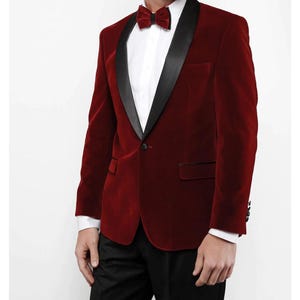 Men&#39;s Velvet Maroon 2 Piece Suit Shawl Lapel One Button Tuxedo slim Fit, Dinner Party, Wedding Suit For Men.