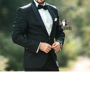 Traje clásico de esmoquin negro con solapa de satén para boda para hombre