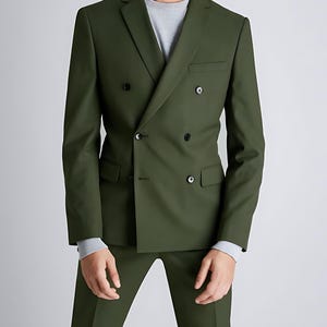 き*ち様 オリーブグリーン ダブルブレストスーツ セット 男性用ダブルブレスト オリーブグリーン 2 ピース スーツ 男性用