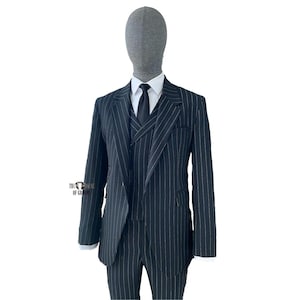 Men&#39;s Classic Striped Suit Black Peak Lapel Two Buttons 3 Piece Suit Formal,Casual,Office Wear Suit For Men.