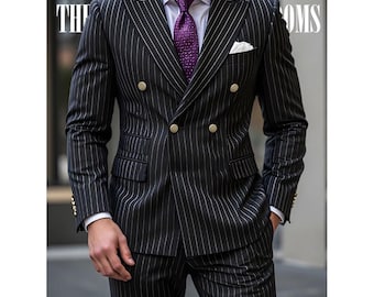 モッズスーツ ダブルブレストスーツ 黒と白のピンストライプ 100