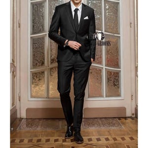 Men&#39;s Black Two-Piece Slim Fit Suit Formal Wedding and Business Wear.