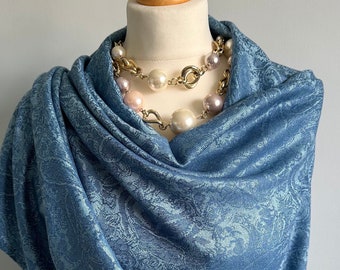 Écharpe bleu cyan en cachemire et soie pashmina, écharpe de mariage en soie, cadeau pour elle, châle large et long pour épaule de soirée, Royaume-Uni