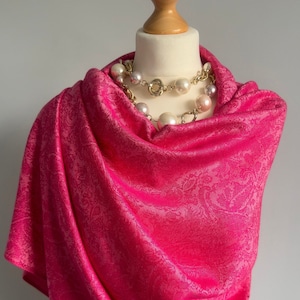 Bright Pink Cashmere & Silk Scarf, Pashmina Wedding Shawl, Evening Shoulder Wrap Scarf, Luxury Gift For Her UK Seller