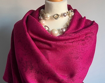 Bright Pink Cashmere & Silk Scarf, Pashmina Wedding Shawl, Evening Shoulder Wrap Scarf, Luxury Gift For Her UK Seller