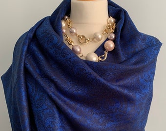 Jeans Blue Navy Ink Scarf Cashmere & Silk Pashmina Shawl, Luxury Gift For Her, Delicate Wedding Shawl, Shoulder Wrap UK