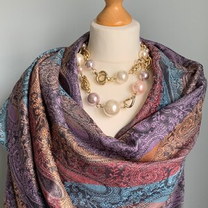 Purple Red Blue Cashmere and Silk Light Blue Pashmina Shawl, Birthday Scarf, Party Shoulder Wrap, Gift For Her, Wedding pashmina shawl,  UK