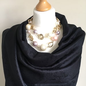 Black Cashmere & Silk Pashmina Shawl Scarf, Perfect Gift For Her, Elegant Evening Shoulder Wrap Scarves  UK