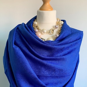 Royal Blue Scarf, Silk & Cashmere Pashmina Shawl, Silk Wedding Shawl, Elegant Wide and Long Evening Shoulder Wrap UK Brilliant Blue ,Navy