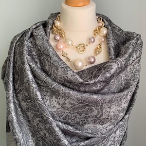 Black and White Scarf, Cashmere & Silk Pashmina, Wedding Shoulder Shawl Wrap, Luxury Gift For Her Scarf, UK