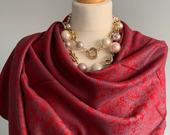 Red Silver Grey Cashmere & Silk Pashmina  scarf  Silk Wedding Shawl  Red Scarf, Grey Scarf, Long and Wide Pashmina Shawl Unique Present UK