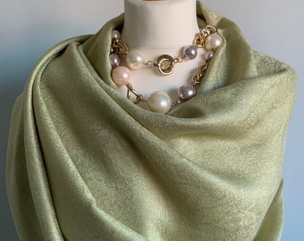 Pale Pea Green Cashmere & Silk Pashmina Winter Wedding Shawl, Warm Scarf, Pamper Gift For Her, Wide Shoulder Wrap, Winter Wedding UK