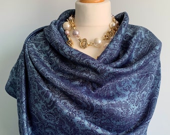 Navy Blue Scarf, Cashmere & Silk Pashmina Shawl, Silk Wedding Wrap, Gift for Her, Wide and Long Evening Shoulder Wrap Shawl, UK