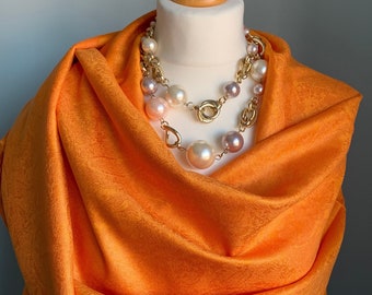 Bright Tangerine Orange Cashmere & Silk Pashmina Wedding Shawl Warm Scarf Luxury Gift Box For Her, Wide Shoulder Wrap UK