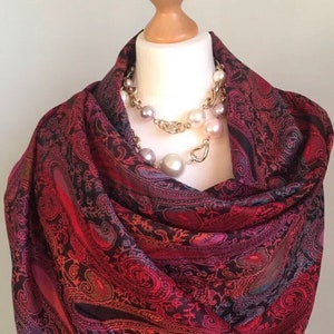 Cashmere & Silk Scarf Red  with Black ,Purple ,Orange, Blue Pashmina Scarf, wedding shawls ,Gift For Her, Shoulder Wrap