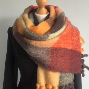 Bright Multicolour Oversize Chunky Scarf, Mohair Boho Winter Scarf, Check Cozy Blanket Scarves,  Gift For Her, Delicate Shoulder Wrap, UK