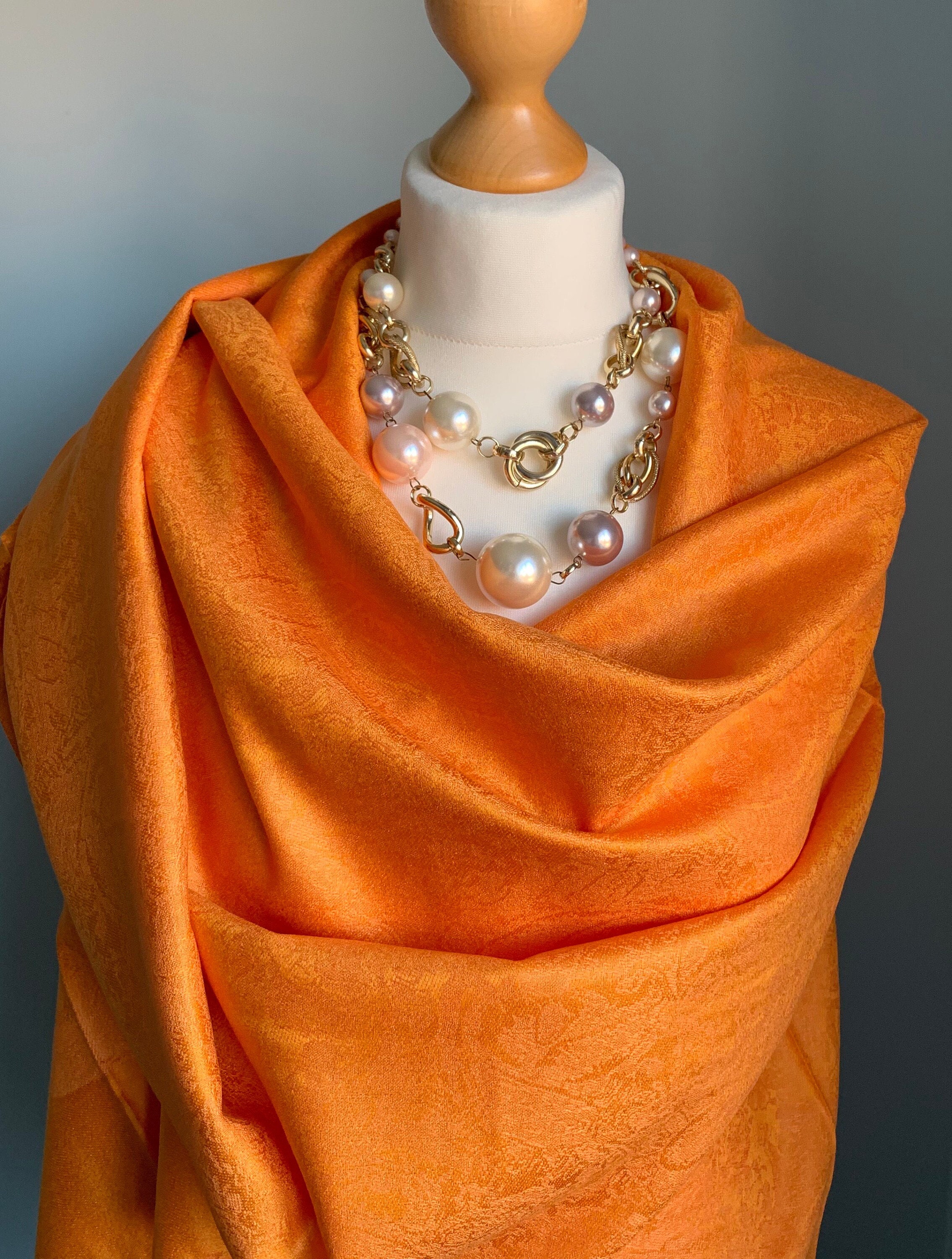 pashmina, Accessories, Pashmina Cashmere Silk Scarf Orange Peach Ombre  Paisley Fringed Rectangular