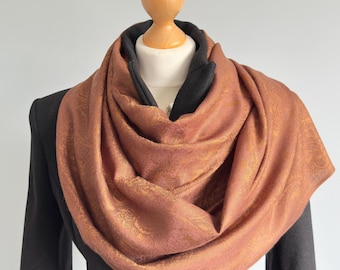 Chocolate Brown Cashmere Silk Scarf – Multicolour Paisley Pashmina Shawl